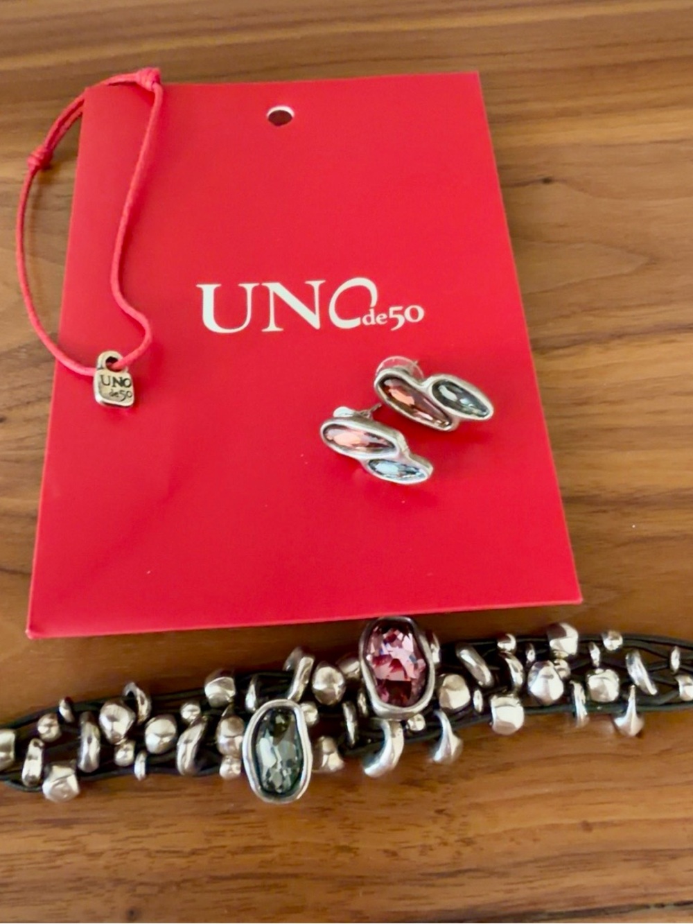 UNO de 50 Silver-Tone Bracelet with Pink and Gray Stones